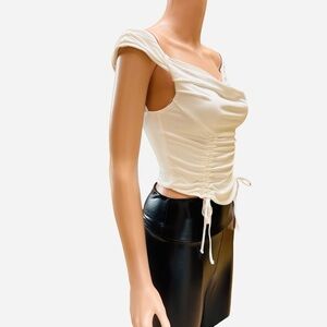 Forever 21 White Sleeveless Cold Shoulder Ruched Blouse Small